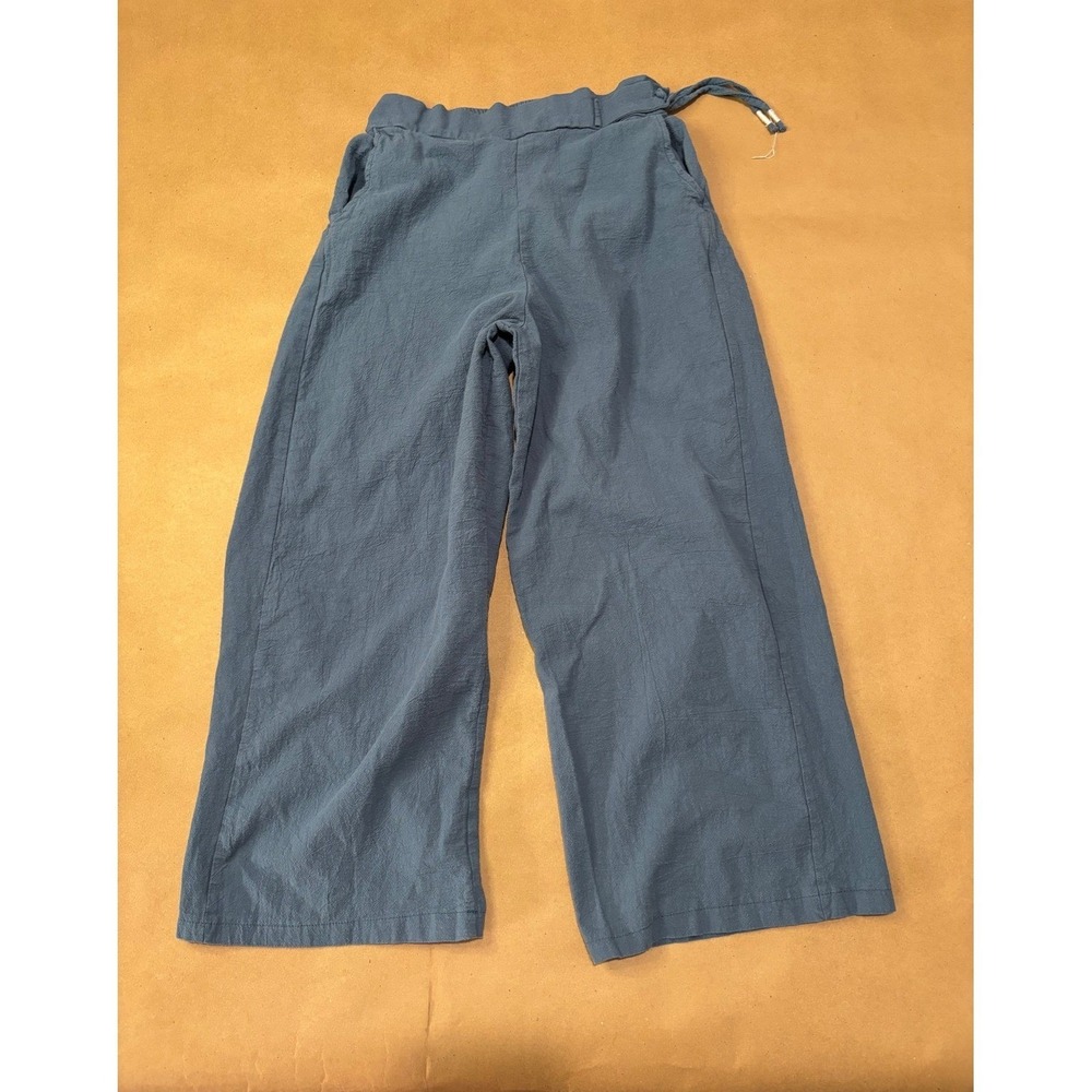 Blue Wide Leg Linen Blend Pants Women Size 2